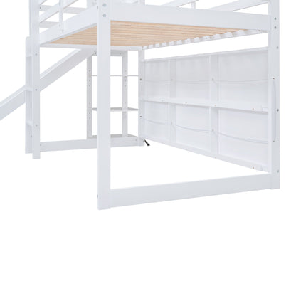 Loft bed white frame with wood slat base and built-in storage bins by HouseOfZazla on Tampa Home & Garden Store