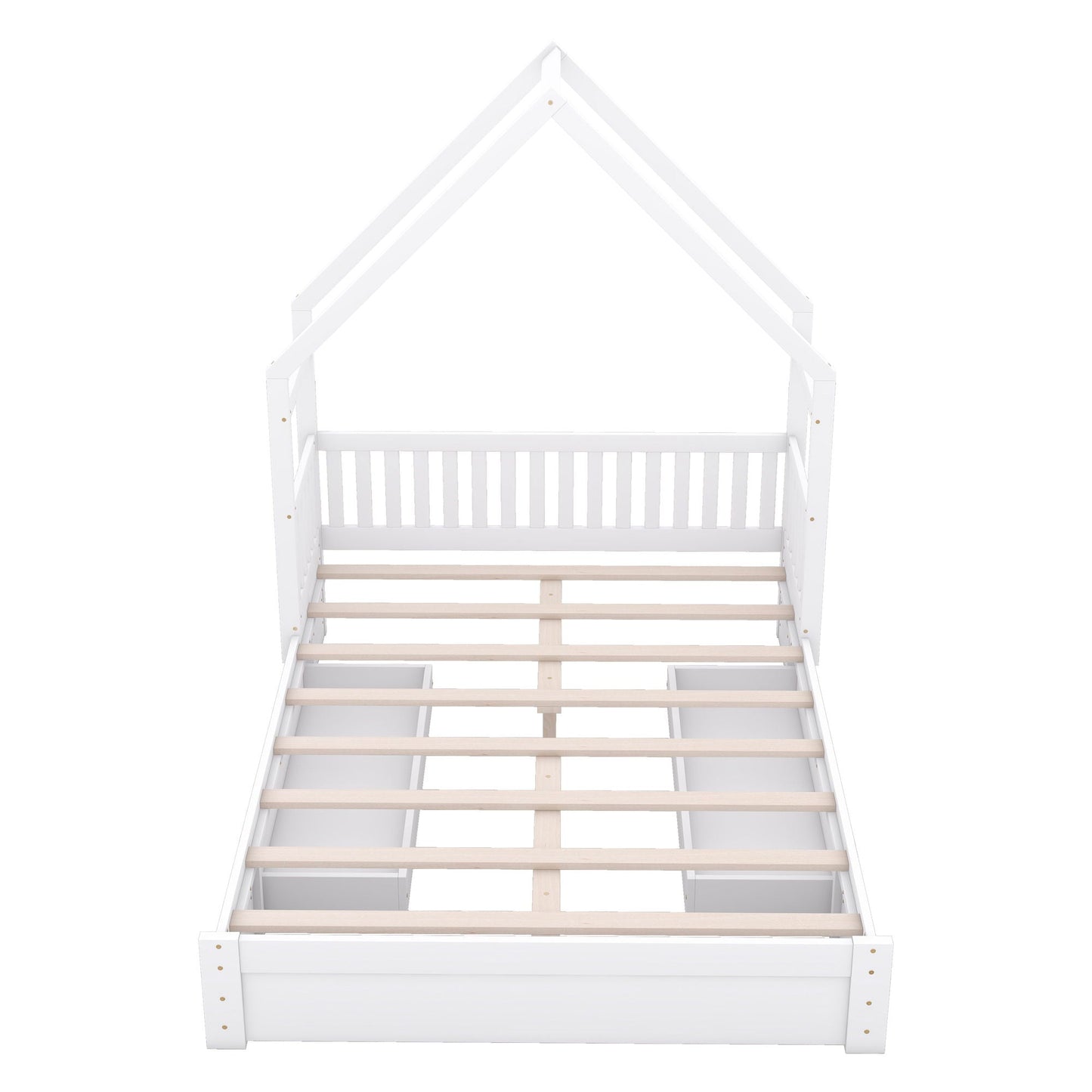House Style Platform Bed with Guardrail and 2 Drawers white storage bed HouseOfZazla on Tampa Home & Garden Store