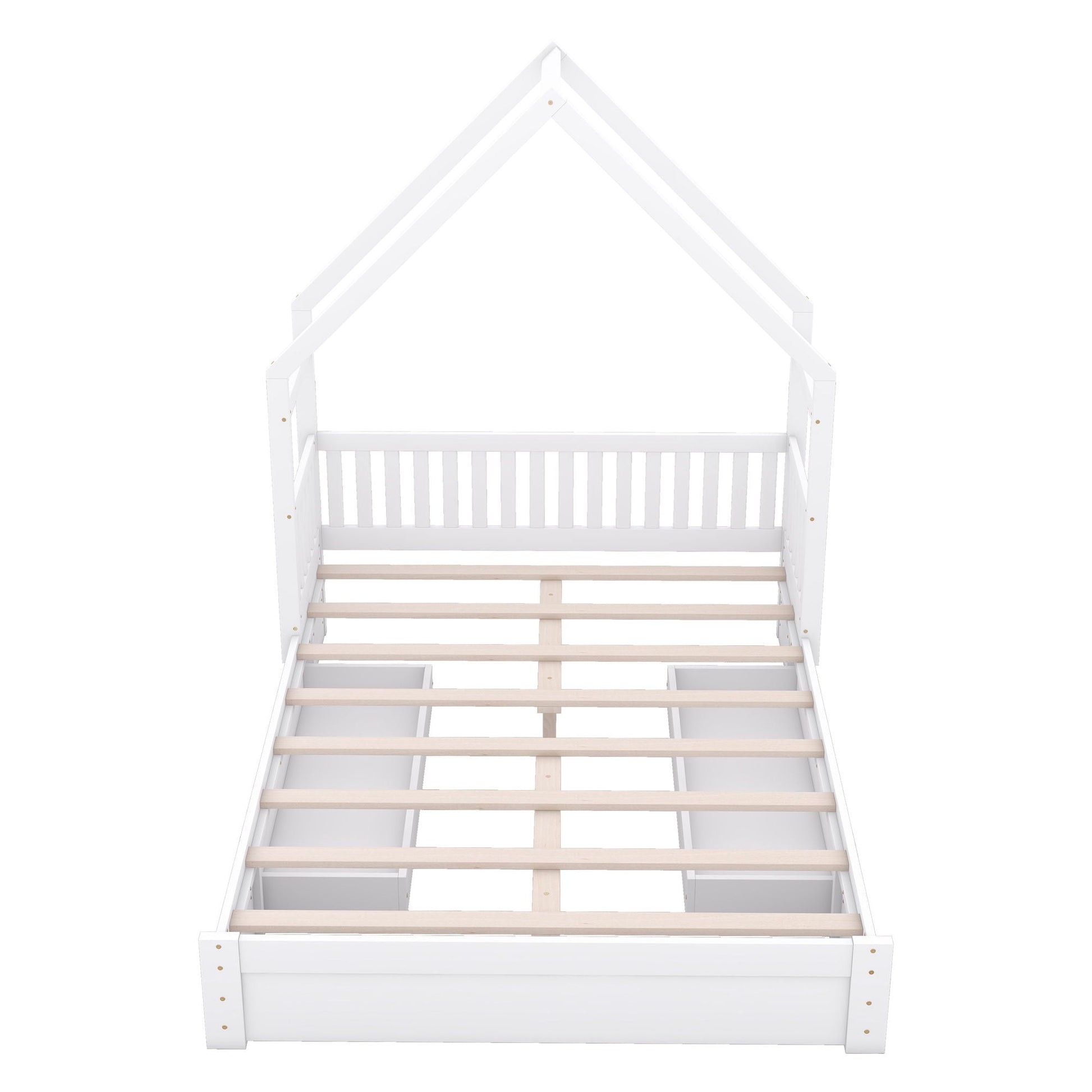 House Style Platform Bed with Guardrail and 2 Drawers white storage bed HouseOfZazla on Tampa Home & Garden Store