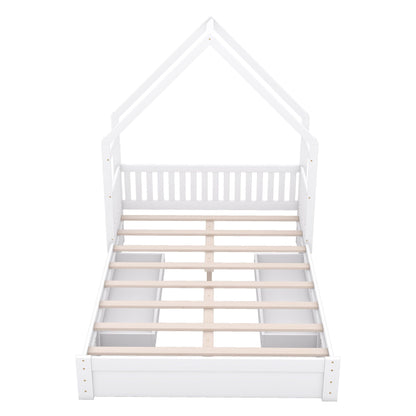 House Style Platform Bed with Guardrail and 2 Drawers white storage bed HouseOfZazla on Tampa Home & Garden Store