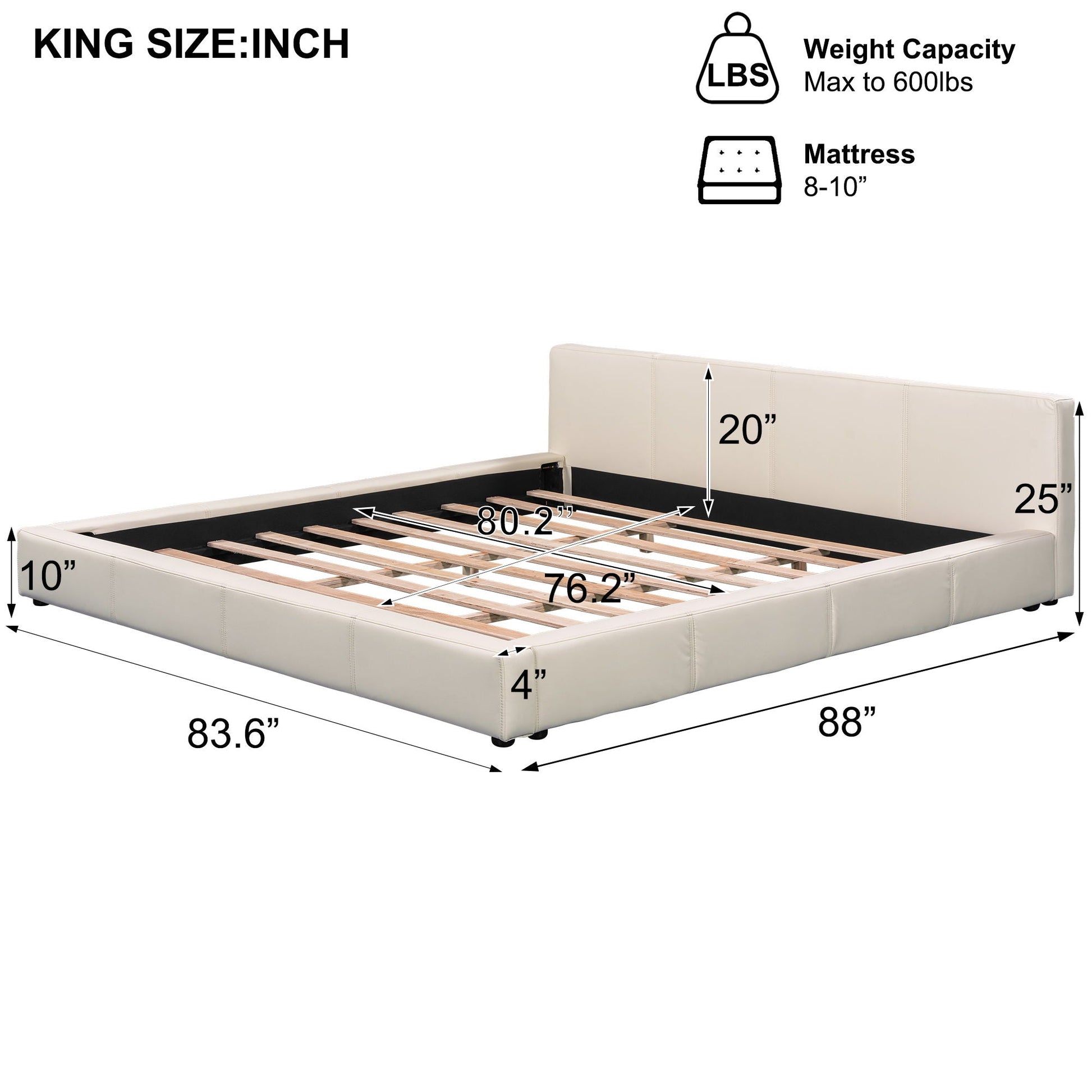 Stylish upholstered bed with birch wood frame by HouseOfZazla, king size, beige headboard on Tampa Home & Garden Store