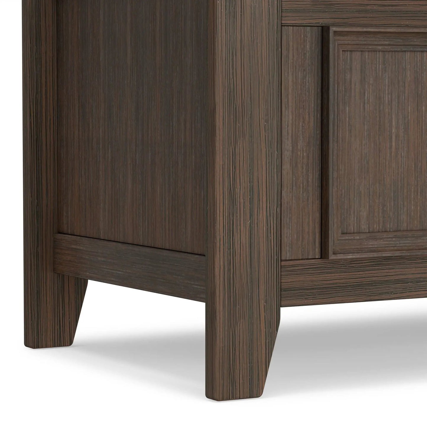 Amherst entryway storage bench in dark wood finish with paneled doors and sturdy legs on Tampa Home & Garden Store