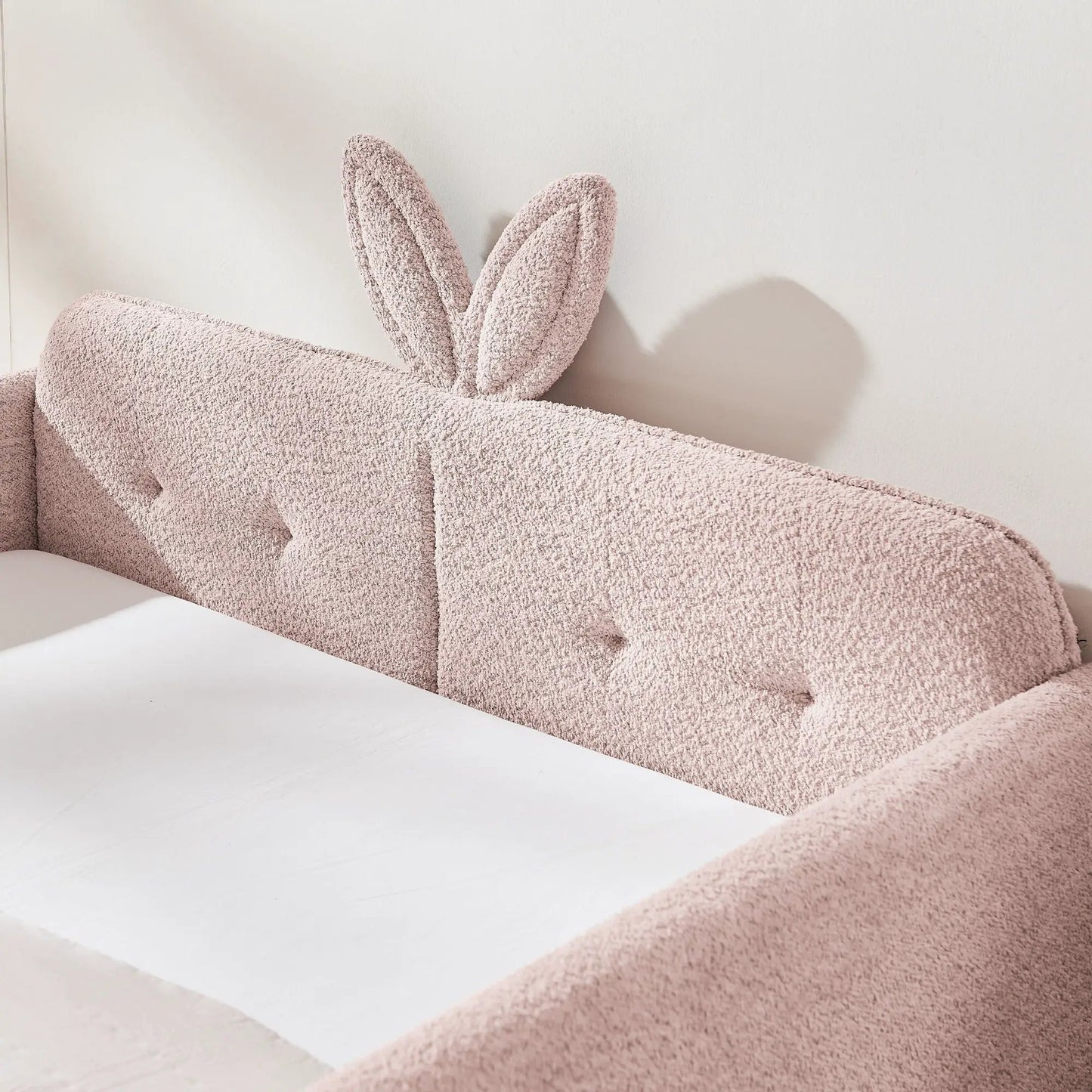 Cute rabbit ear upholstered bed frame boucle with safety rail by Unique Piece Furniture on Tampa Home & Garden Store