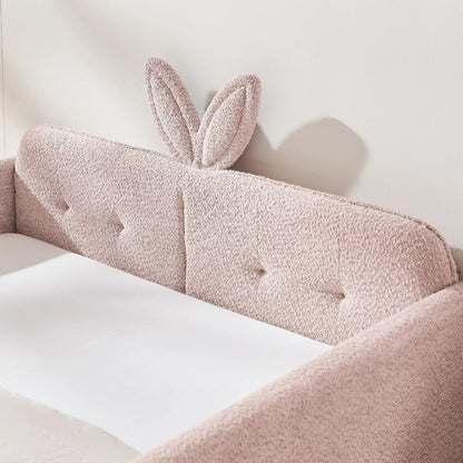 Cute rabbit ear upholstered bed frame boucle with safety rail by Unique Piece Furniture on Tampa Home & Garden Store
