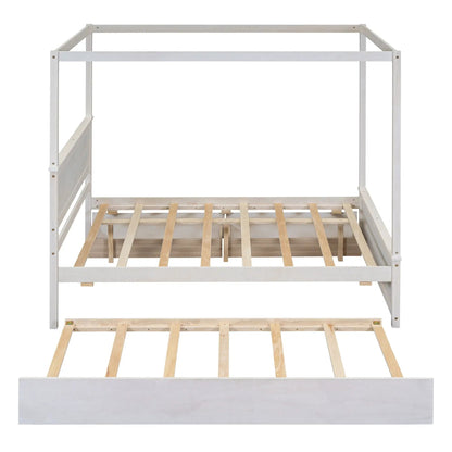 Canopy platform bed with drawers by Unique Piece Furniture, white frame with slatted base on Tampa Home & Garden Store