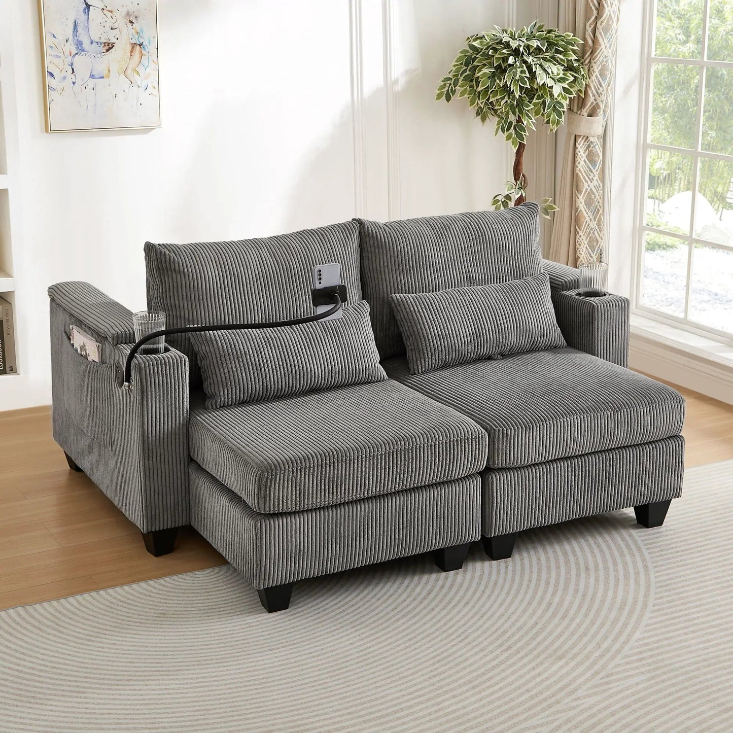 Convertible Chaise Lounge Chair With USB Ports