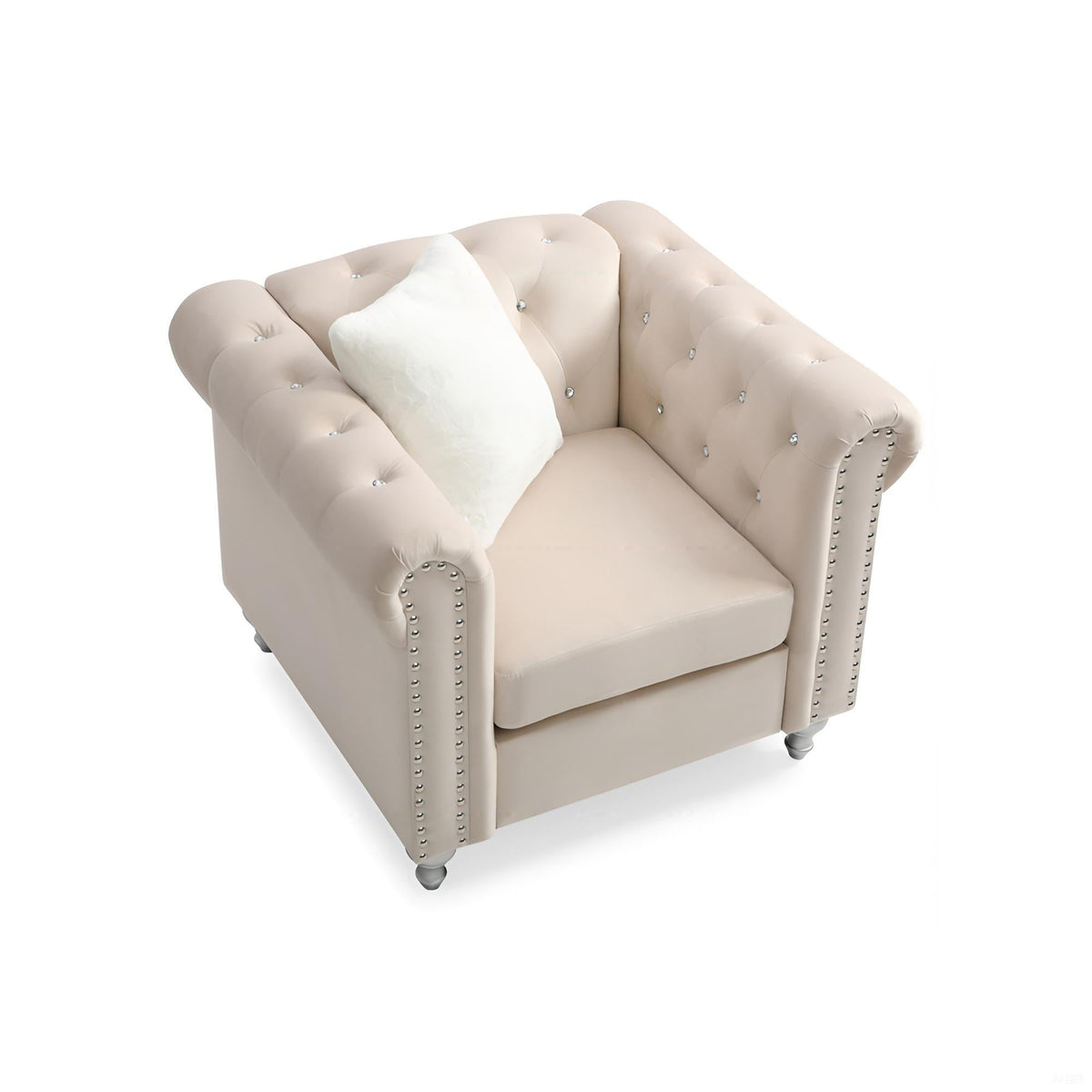 Contemporary lounge chair beige tufted upholstery with nailhead trim and pillow HouseOfZazla on Tampa Home & Garden Store