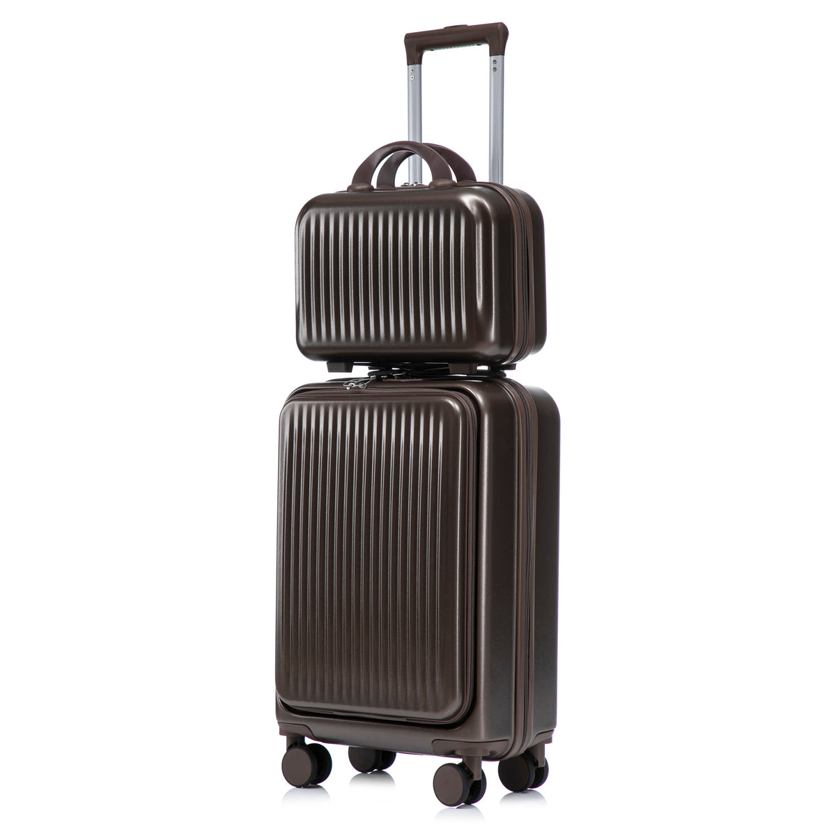 14' & 20' ABS spinner wheel luggage set with cosmetic case, brown ridged two-piece on Tampa Home & Garden Store