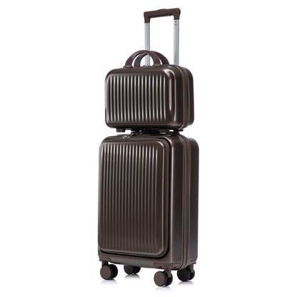 14' & 20' ABS spinner wheel luggage set with cosmetic case, brown ridged two-piece on Tampa Home & Garden Store