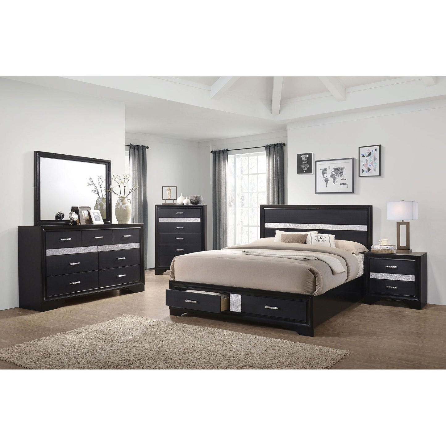 Storage Platform Bed 2 Drawer in black with two under-bed drawers in a modern bedroom on Tampa Home & Garden Store
