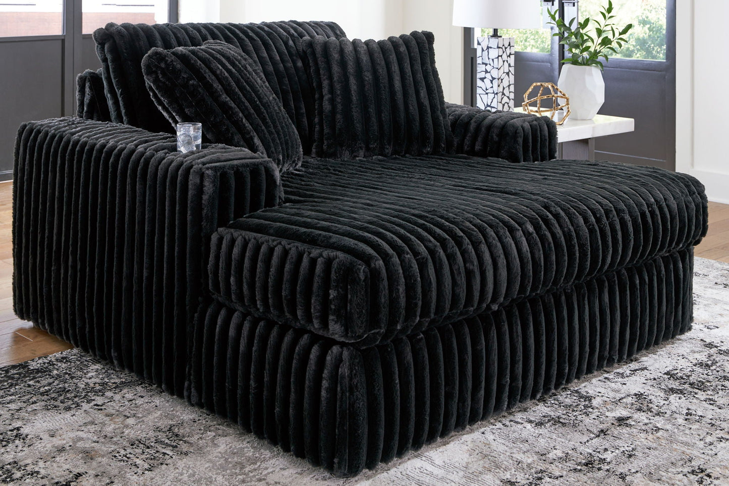 Midnight-Madness 4-piece sectional by Unique Piece Furniture in black plush fur on Tampa Home & Garden Store