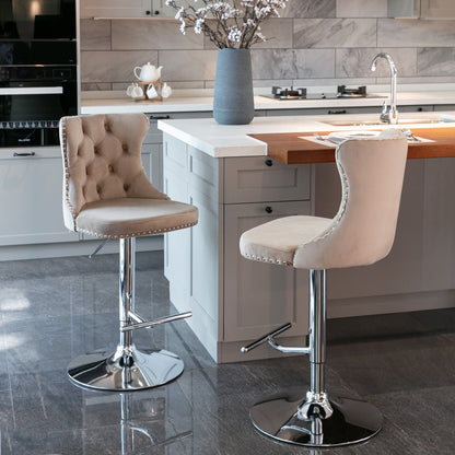 Swivel adjustable-height beige tufted barstools, set of 2 with chrome bases HouseOfZazla on Tampa Home & Garden Store