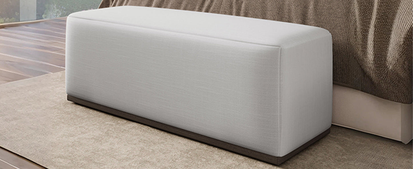 Simple and Elegant Footstool Bench, white upholstered with dark wood base by HouseOfZazla on Tampa Home & Garden Store