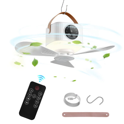 GemGear Rechargeable camping tent ceiling fan with LED light, white body, remote on Tampa Home & Garden Store