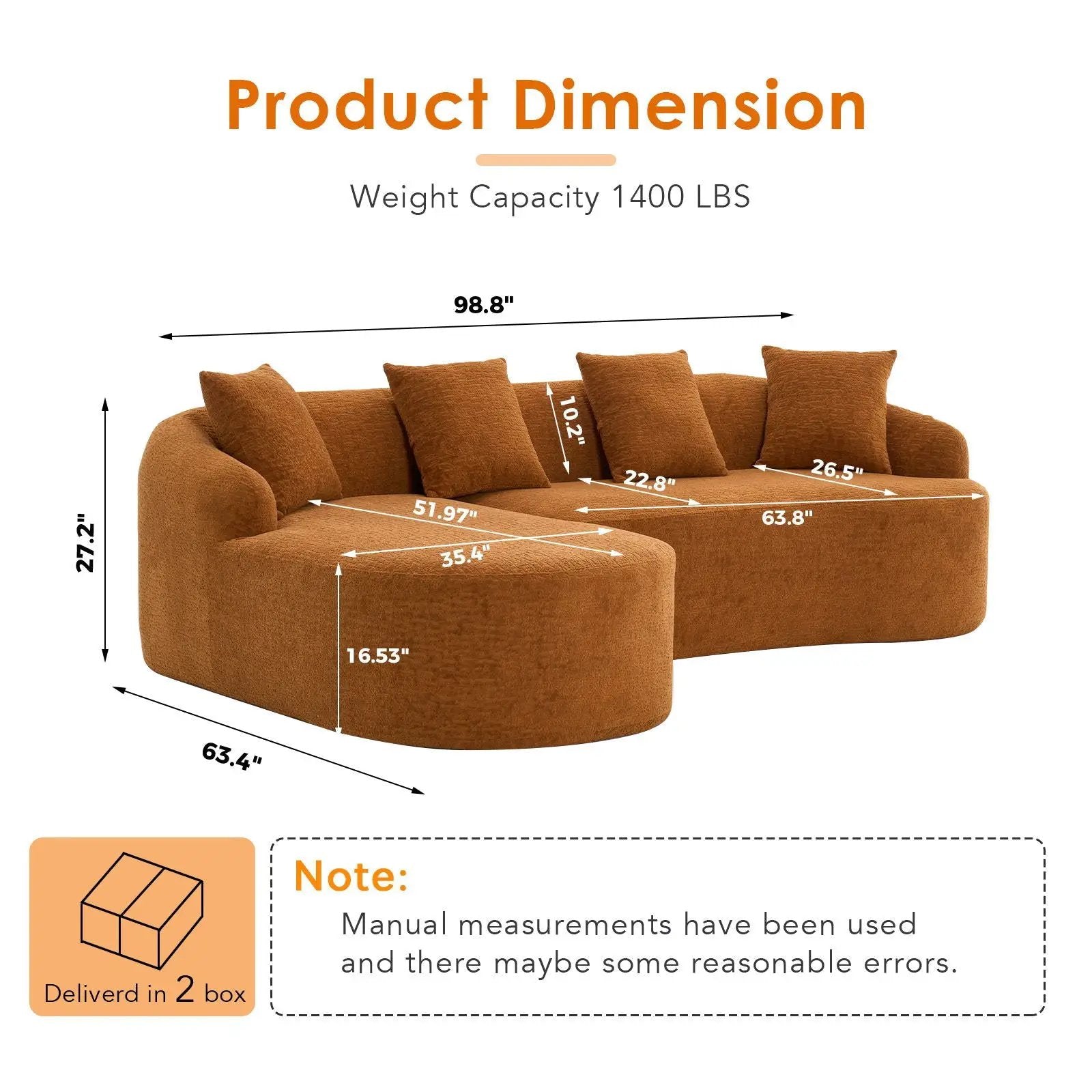 Combined Sofa With 4 Pillows orange-brown fabric sectional by Unique Piece Furniture on Tampa Home & Garden Store
