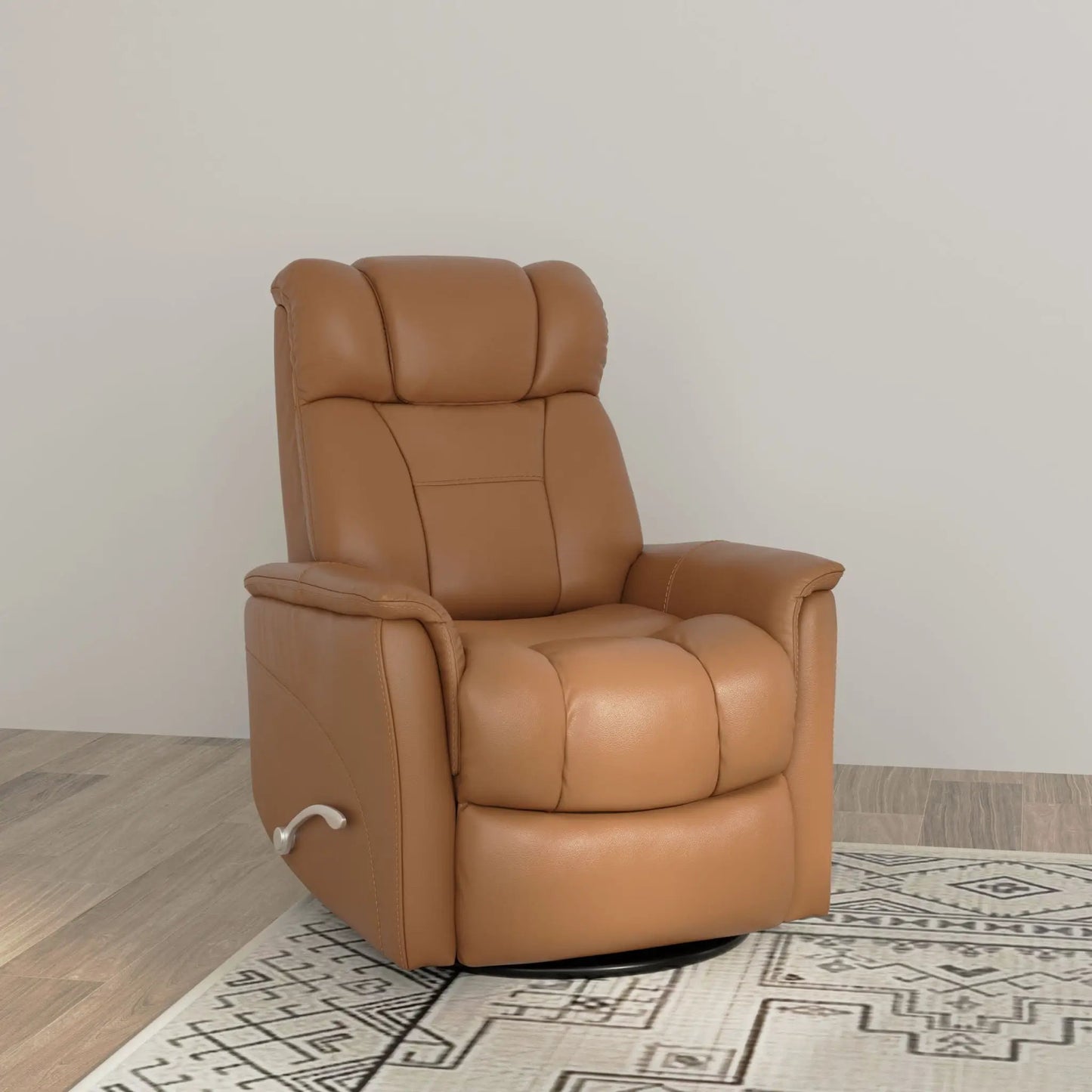 Bentley Swivel Glider Recliner in tan leather with manual headrest and footrest on Tampa Home & Garden Store