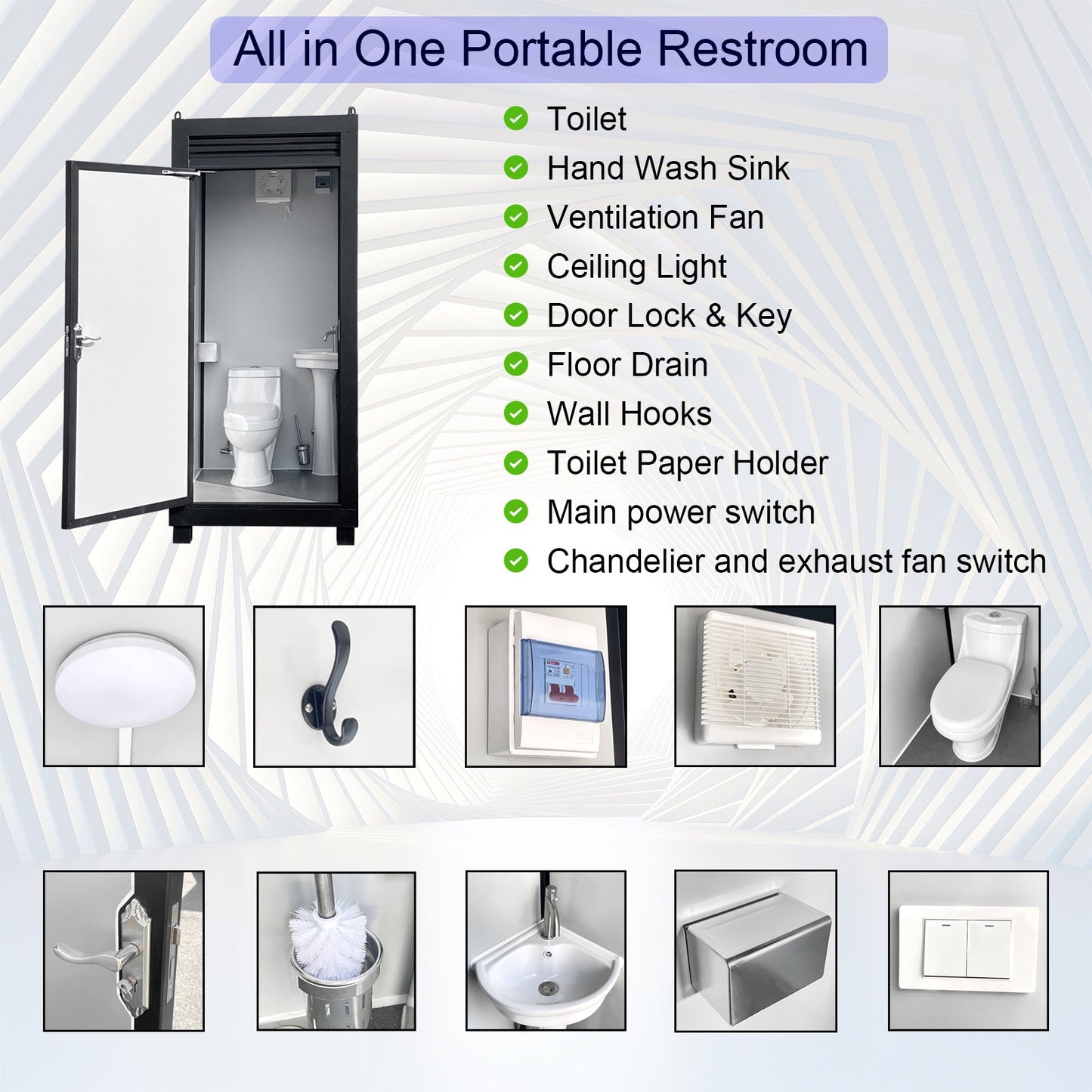 Outdoor Portable Toilet Cabin with Sink and Fan
