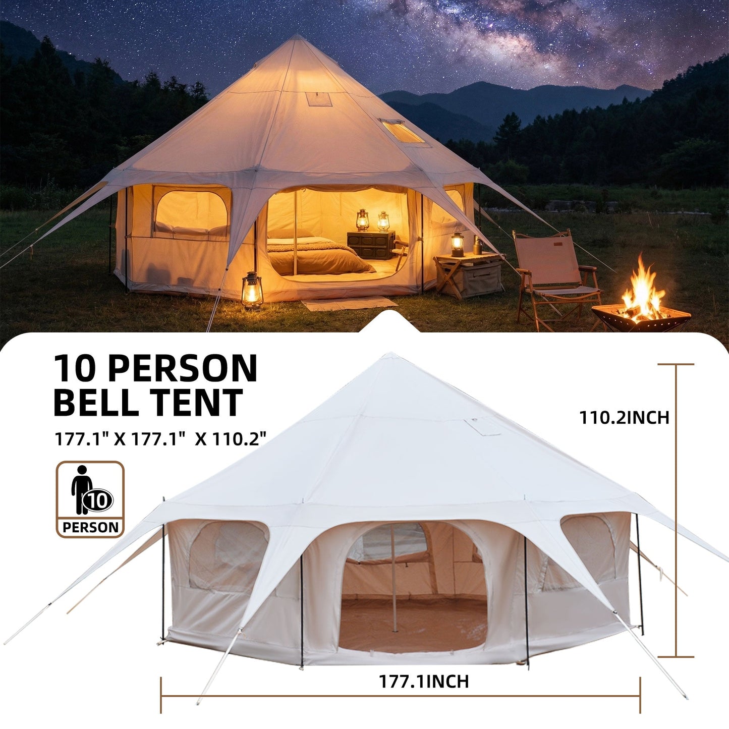 Spacious 600D Oxford Bell Tent with Stove Jack