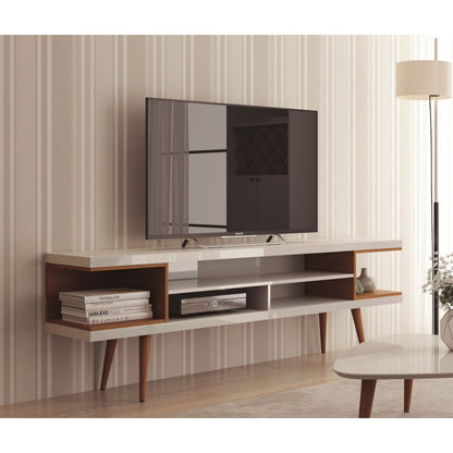 Mid-Century Modern TV Stand white wood finish with adjustable storage for Sony TV on Tampa Home & Garden Store