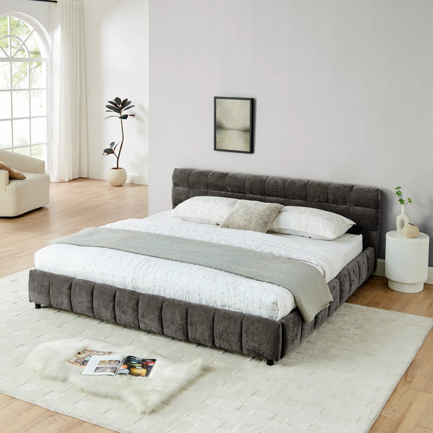 Modern Platform Bed Frame with Thick Fabric