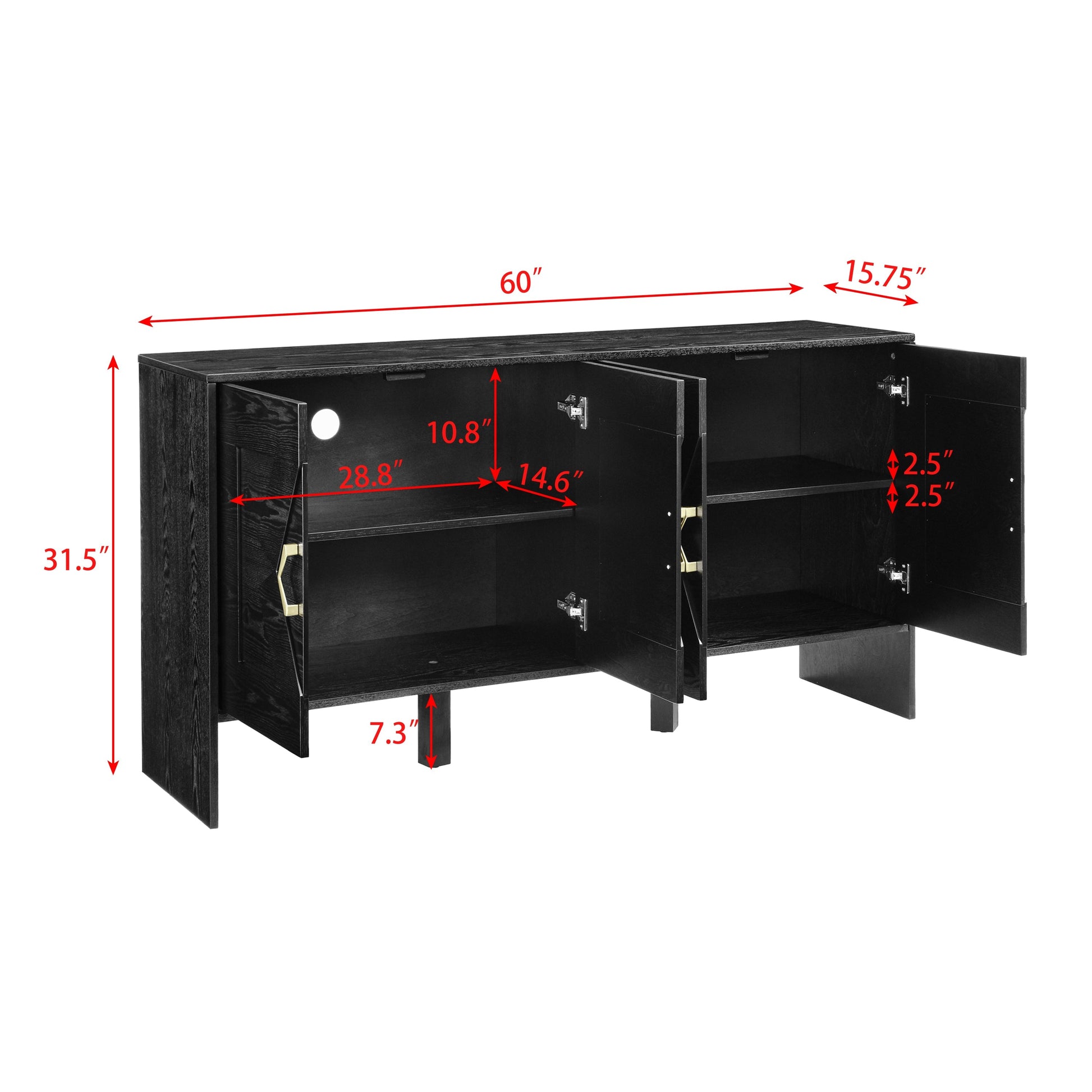 60 in mid century modern black wood sideboard buffet with storage by HouseOfZazla on Tampa Home & Garden Store