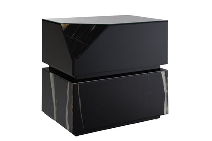 Drisana mirrored end table with tempered glass accents, black finish, HouseOfZazla on Tampa Home & Garden Store