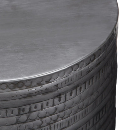 Johnsen handcrafted metal accent table round top with etched band dark finish Unique Piece on Tampa Home & Garden Store