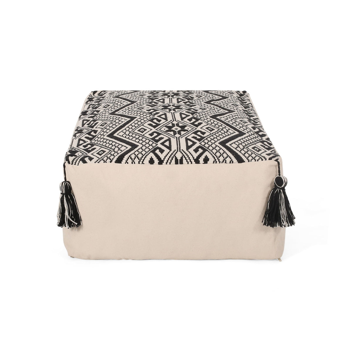 Rectangular pouf ottoman polystyrene-filled black/white geometric top beige body HouseOfZazla on Tampa Home & Garden Store