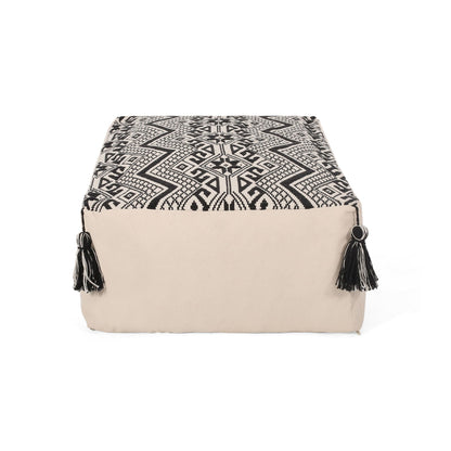Rectangular pouf ottoman polystyrene-filled black/white geometric top beige body HouseOfZazla on Tampa Home & Garden Store