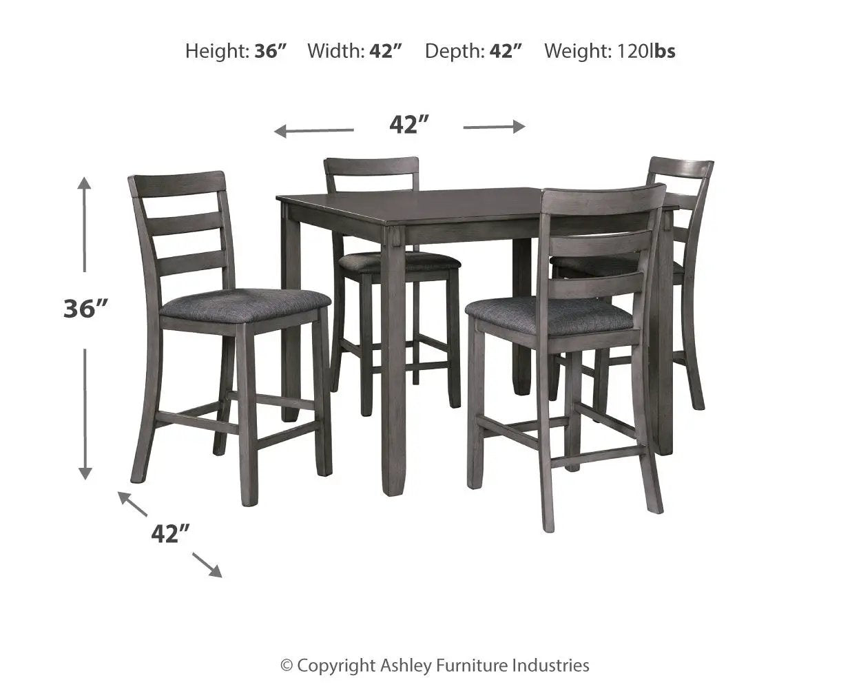 Bridson Square Counter Table Set 5 Piece Gray