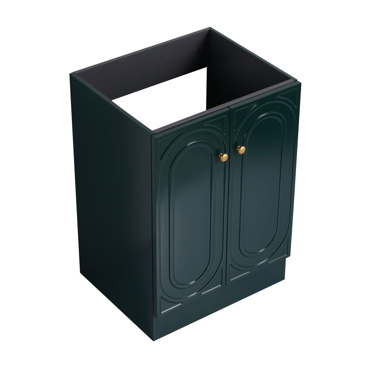 Freestanding Bathroom Vanity with Soft Close by HouseOfZazla, dark green cabinet with gold knobs on Tampa Home & Garden Store