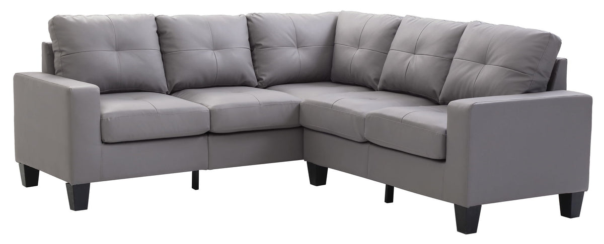 Newbury Sectional Sofa in gray faux leather with pocket coil cushions on Tampa Home & Garden Store