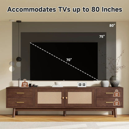 70in TV stand with doors for TVs up to 80in, dark brown media console with 4 drawers Unique Piece on Tampa Home & Garden Store