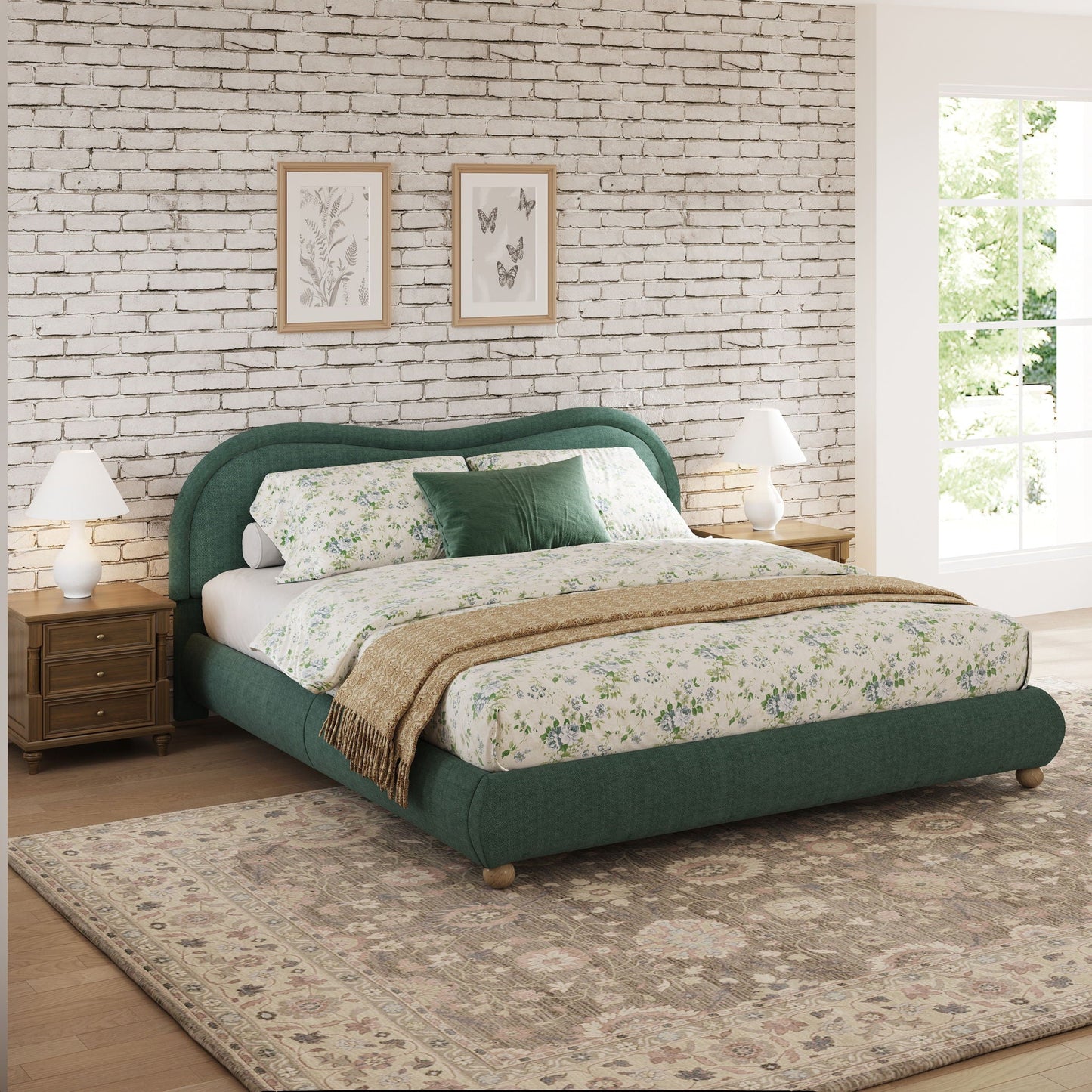Upholstered Platform Bed with Curved Headboard