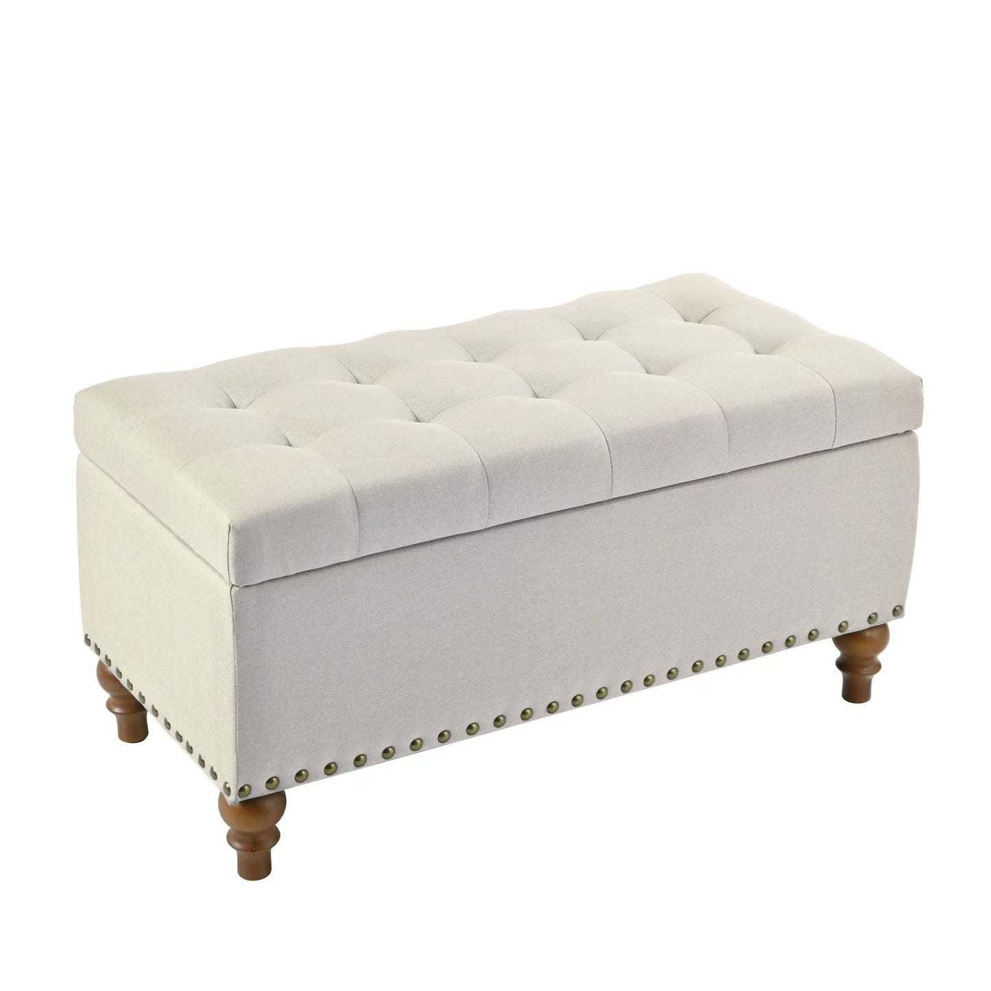 Upholstered Ottoman with Storage and Rivet Trim
