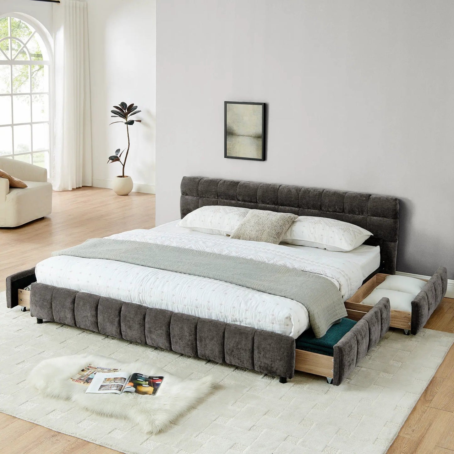 Modern Platform Bed Frame with Thick Fabric