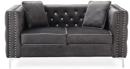 Elegant Track Arm Loveseat in dark gray velvet with tufted back by Unique Piece Furniture on Tampa Home & Garden Store