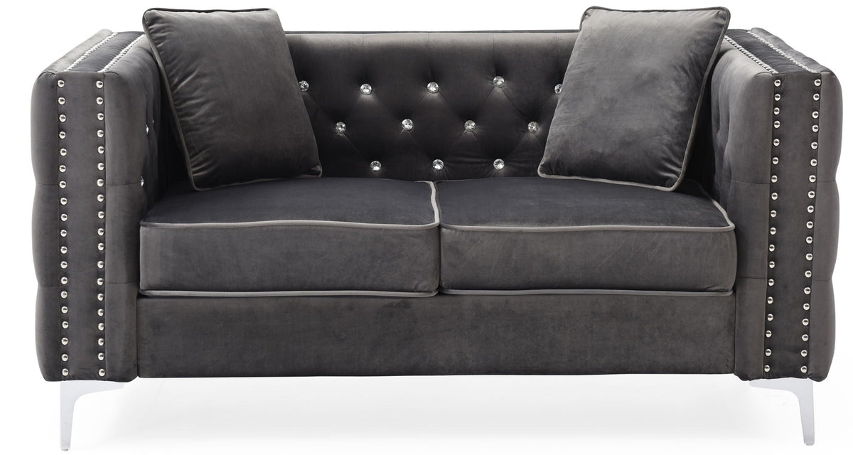 Elegant Track Arm Loveseat in micro suede with tufted back and crystal buttons HouseOfZazla on Tampa Home & Garden Store