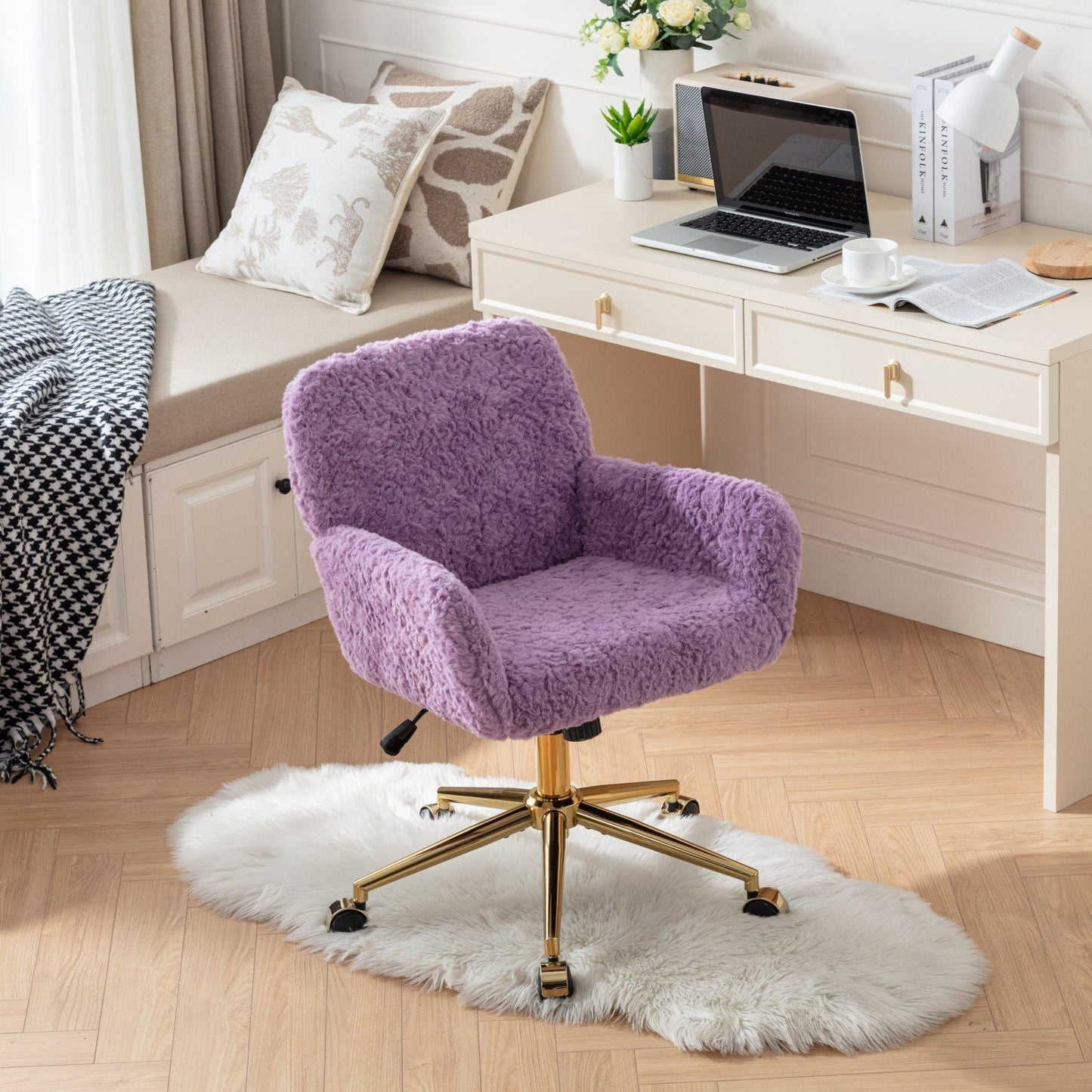 Office Chair with Rabbit Hair and Metal Base