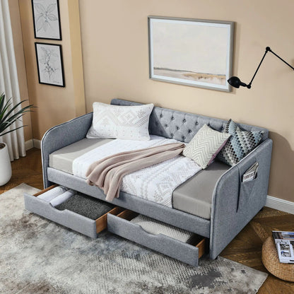 Daybed With Trundle and Storage Drawers Flat Arms
