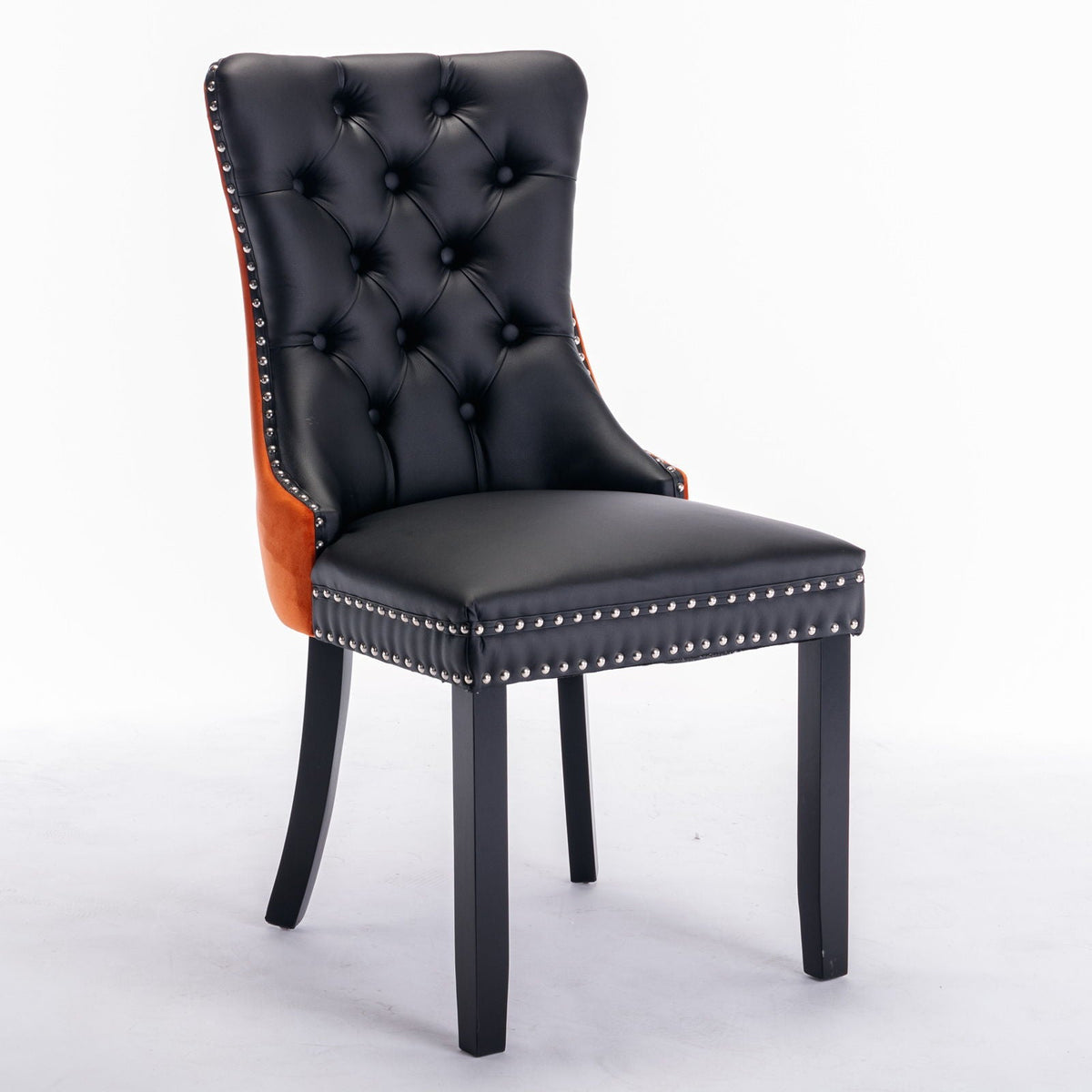 Nikki Modern Upholstered Dining Chair Set of 2, black tufted faux leather with nailhead trim on Tampa Home & Garden Store