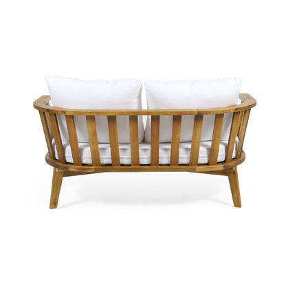 Spacious Outdoor Wooden Loveseat and Cushions