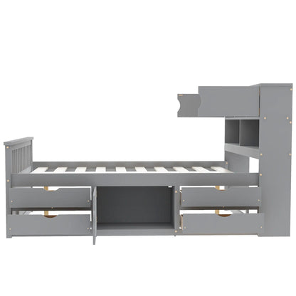 Gray captain platform bed frame with bookcase headboard and 4 built-in drawers on Tampa Home & Garden Store