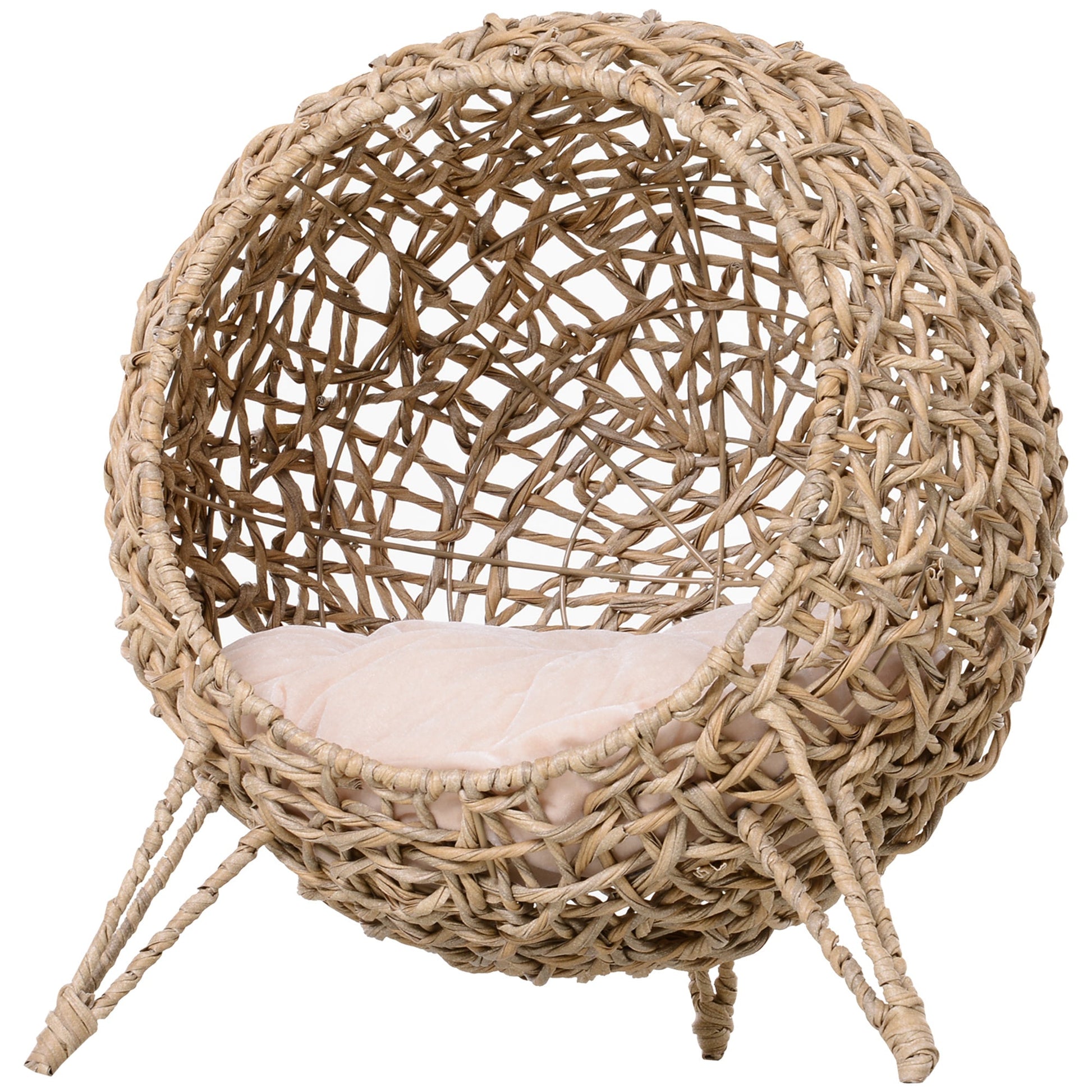 Cat bed weaved banana leaf design with beige cushion by HouseOfZazla on Tampa Home & Garden Store