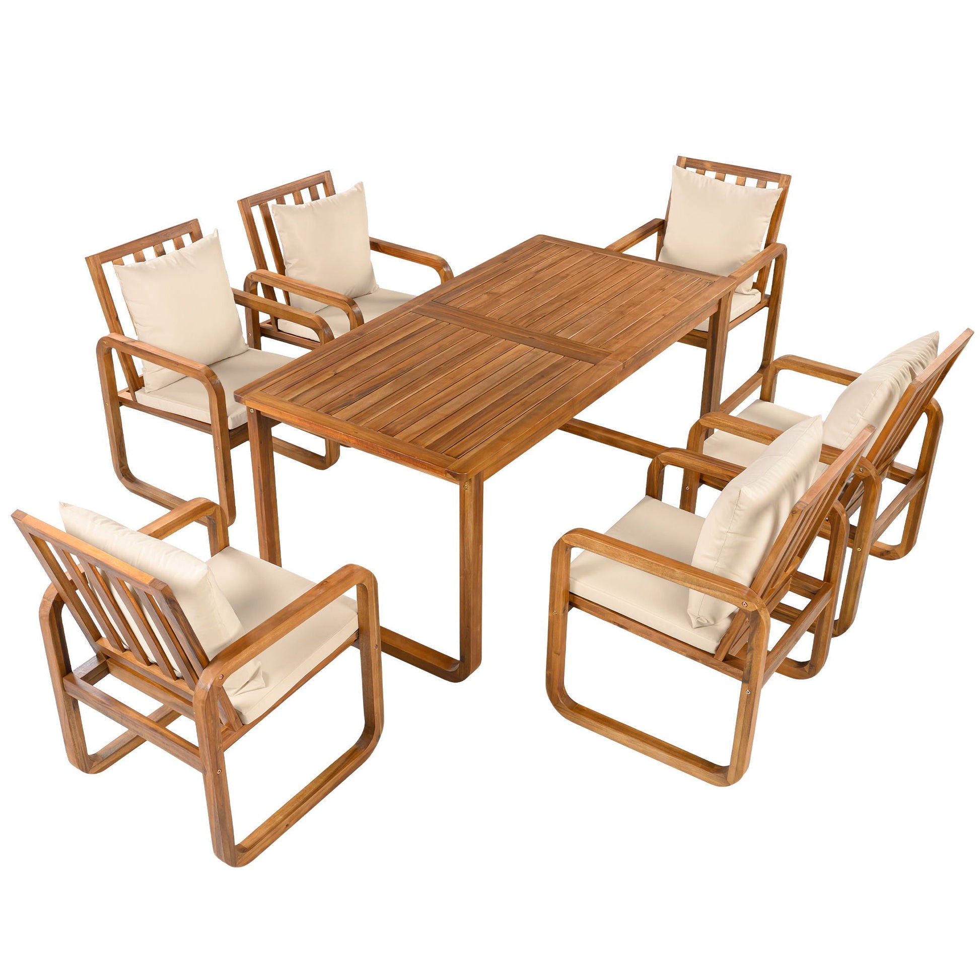 7 Piece Outdoor Patio Dining Set with removable cushions wood frame beige cushions HouseOfZazla on Tampa Home & Garden Store