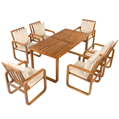 7 Piece Outdoor Patio Dining Set with removable cushions wood frame beige cushions HouseOfZazla on Tampa Home & Garden Store
