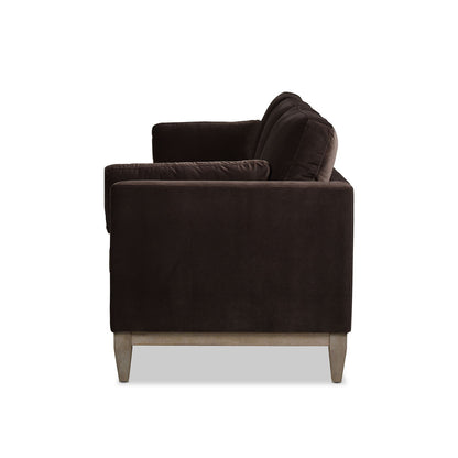 Knox Modern Farmhouse Sofa, HouseOfZazla dark brown velvet stationary sofa with light wood legs on Tampa Home & Garden Store