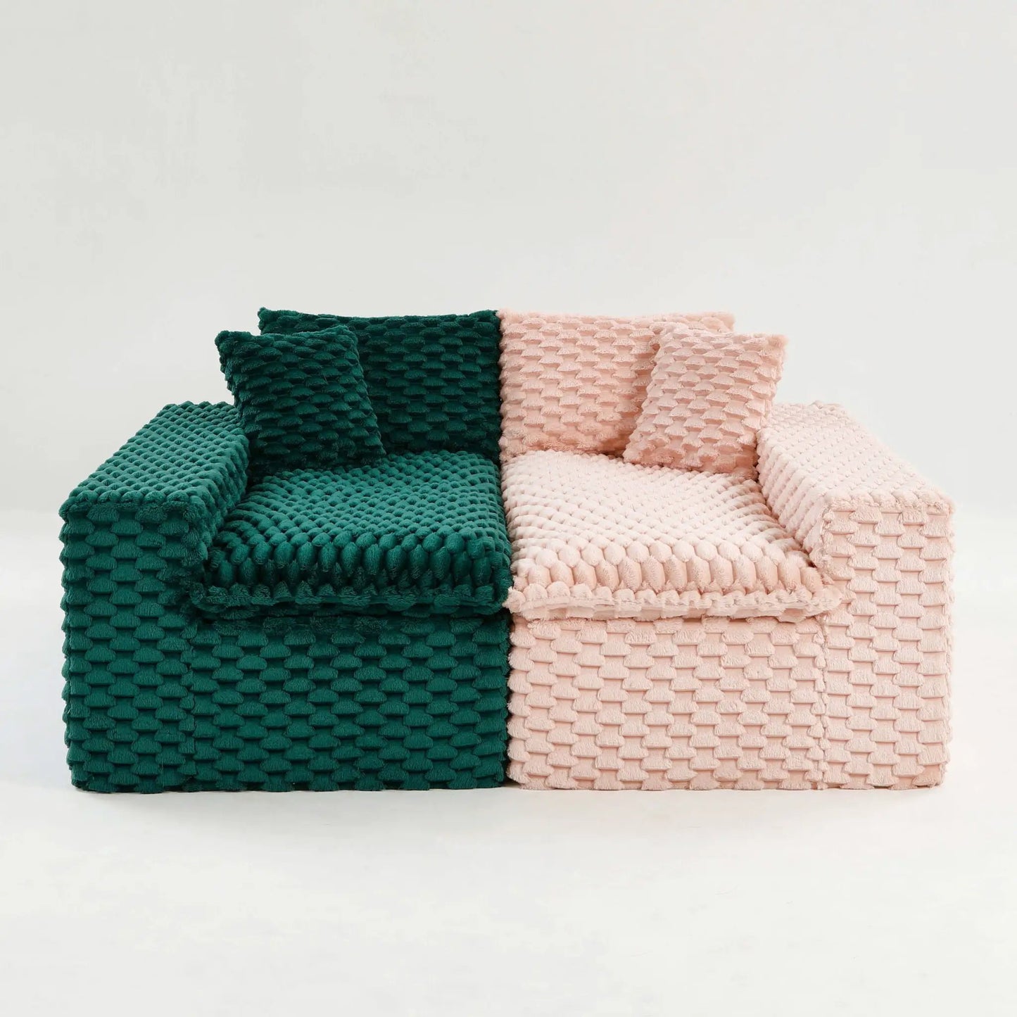 Luxury Multifunctional Sofa Living Room two knitted throws in emerald green and pale pink on Tampa Home & Garden Store