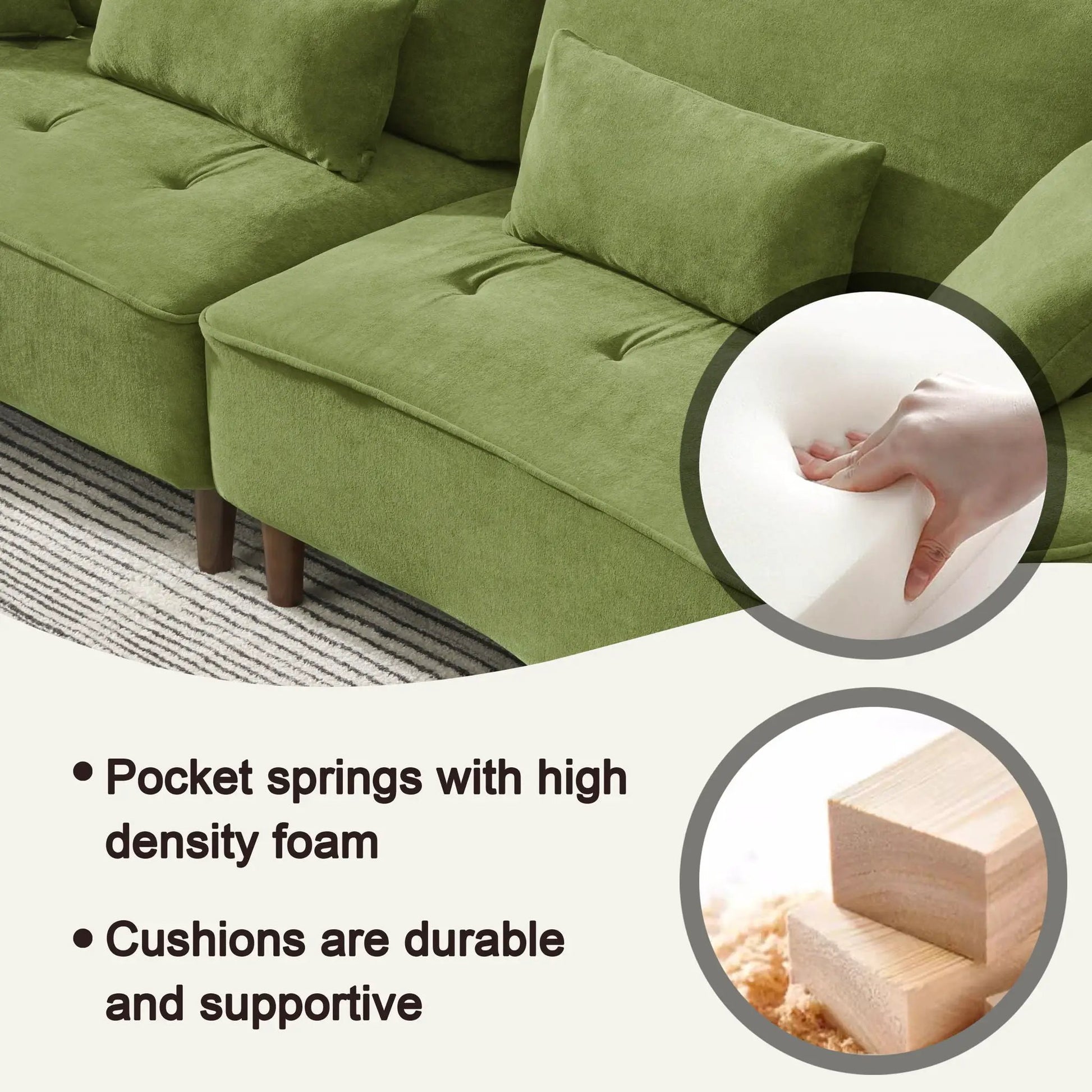 Stationary sofa in green velvet with two pillows by Unique Piece Furniture on Tampa Home & Garden Store