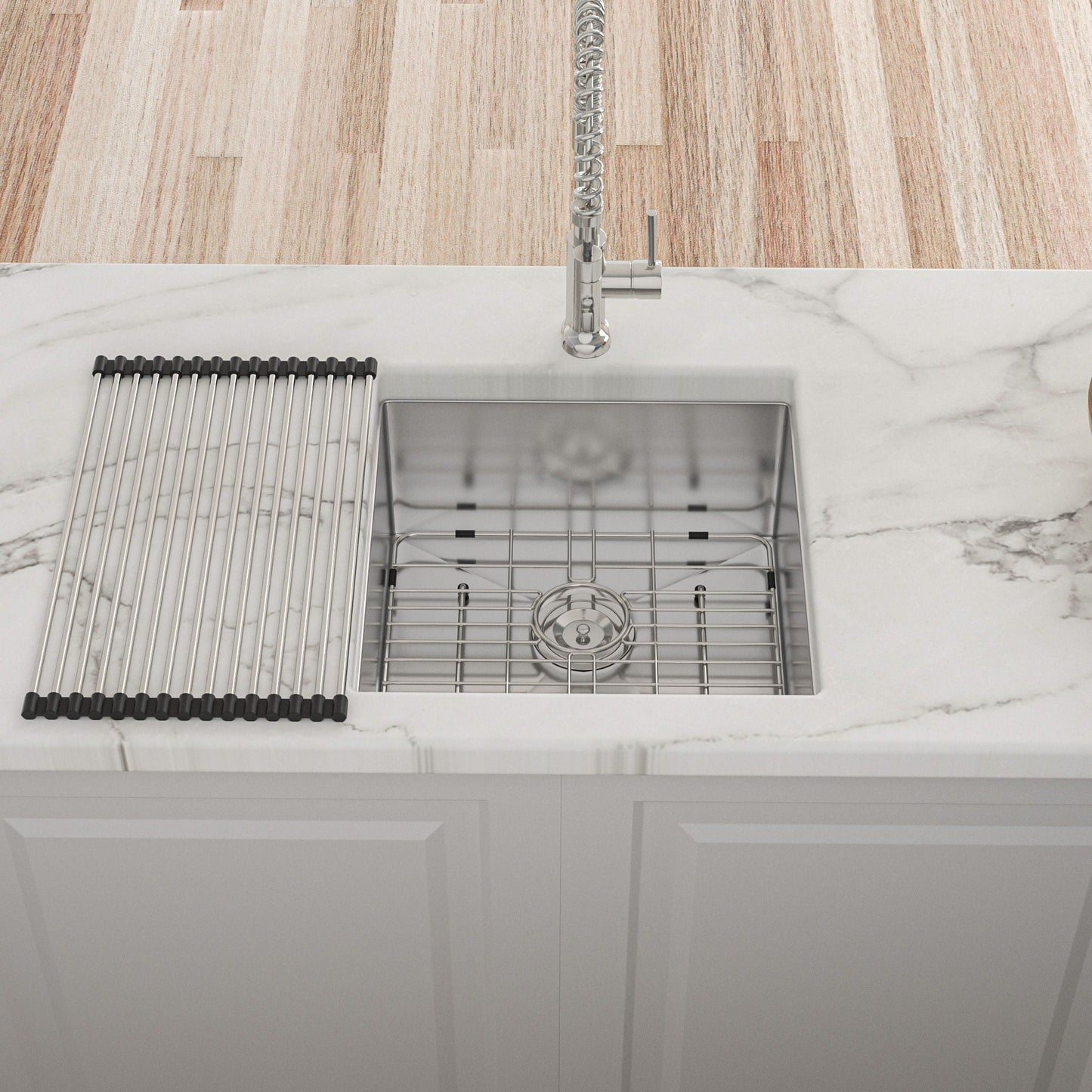 Modern undermount stainless steel kitchen sink with deep single bowl by HouseOfZazla and flexible spring faucet on Tampa Home & Garden Store